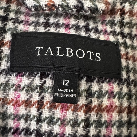 Talbots Beige/Pink Houndstooth Plaid Blazer Owl Print Office Academia Preppy 12 - Picture 9 of 10